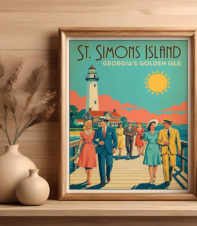 St. Simons Island, Georgia's Golden Isle vintage travel poster.