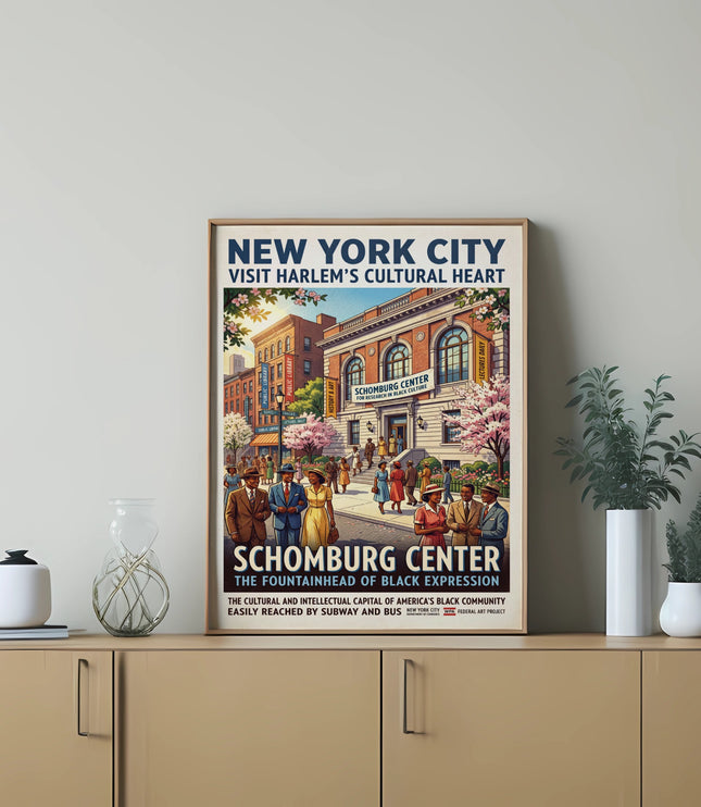 New York City poster for Schomburg Center, visit Harlem's cultural heart.