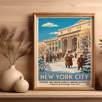New York City winter scene at the Grand Public Library.