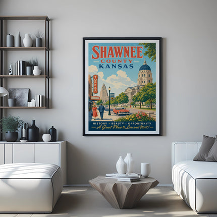Shawnee County, Kansas poster with cityscape and text: "A Great Place to Live and Visit!".