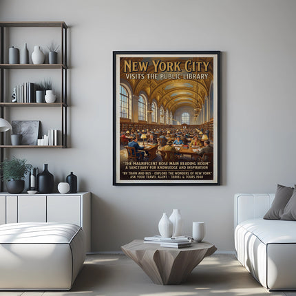 New York City Public Library poster with view of the Rose Main Reading Room.