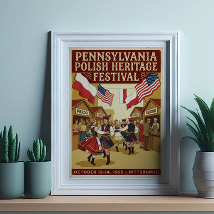 Pennsylvania Polish Heritage Festival poster with performers and Polish flags.