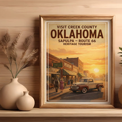 Vintage poster: Creek County, Oklahoma, Sapulpa Route 66 Heritage Tourism.