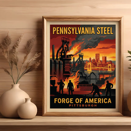 Pennsylvania Steel Forge of America Pittsburgh industrial scene poster.
