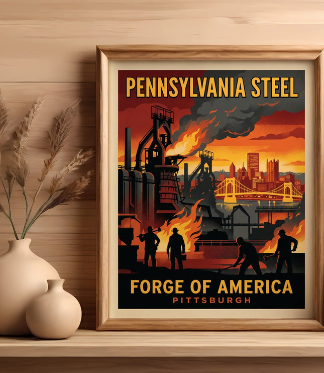 Pennsylvania Steel Forge of America Pittsburgh industrial scene poster.