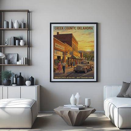 Creek County, Oklahoma, Route 66 poster showing Sapulpa Antiques and Route 66 Relics.