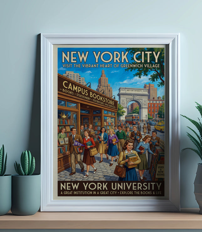 New York City poster featuring Campus Bookstore and New York University students.
