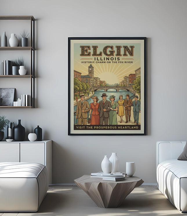 Elgin Illinois historic charm on the Fox River framed poster.