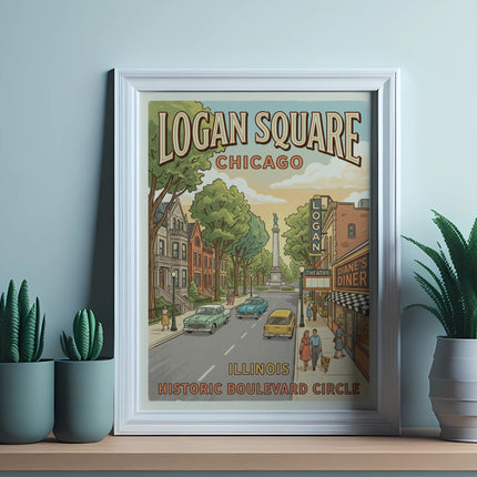 Logan Square Chicago Illinois Historic Boulevard Circle vintage poster.