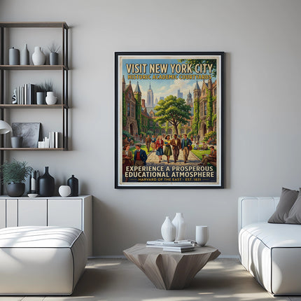 Poster: Visit New York City historic academic courtyards, Harvard of the East.
