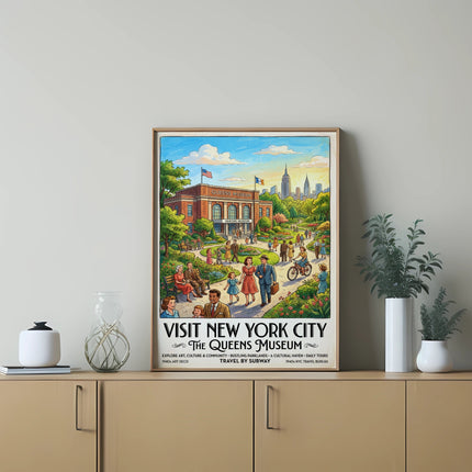 Vintage travel poster for The Queens Museum in New York City.
