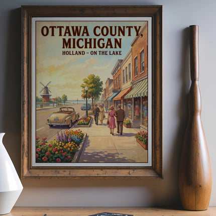 "Ottawa County, Michigan Holland - On The Lake" poster with vintage street scene.