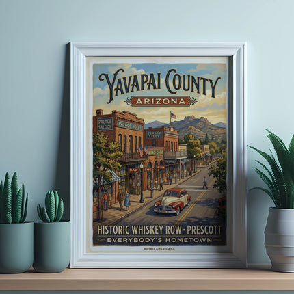 Yavapai County Arizona vintage poster, Historic Whiskey Row Prescott.
