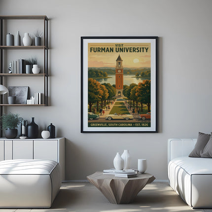Furman University print with clock tower and "Greenville, South Carolina - Est. 1826".