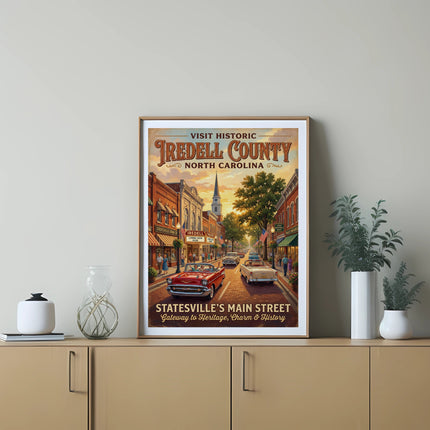 Vintage poster of Statesville's Main Street, Iredell County, North Carolina.