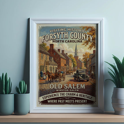 Vintage poster for Historic Forsyth County, North Carolina, Old Salem, Winston-Salem.