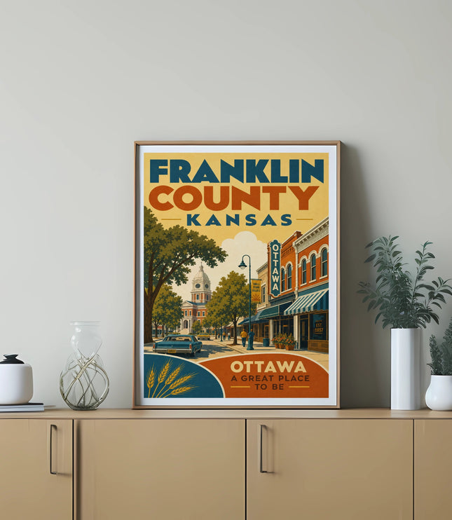Franklin County, Kansas poster with "Ottawa A Great Place To Be" text.