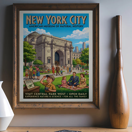 Vintage New York City American Museum of Natural History travel poster.