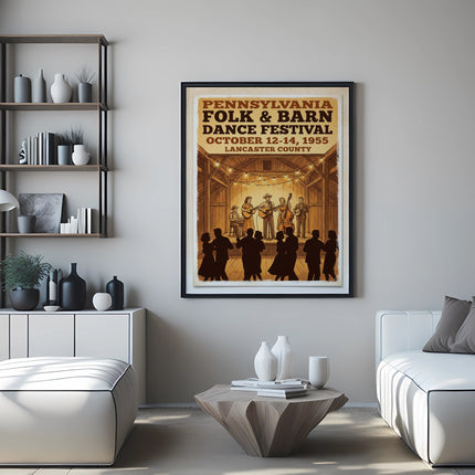 Pennsylvania Folk & Barn Dance Festival poster with band performing.