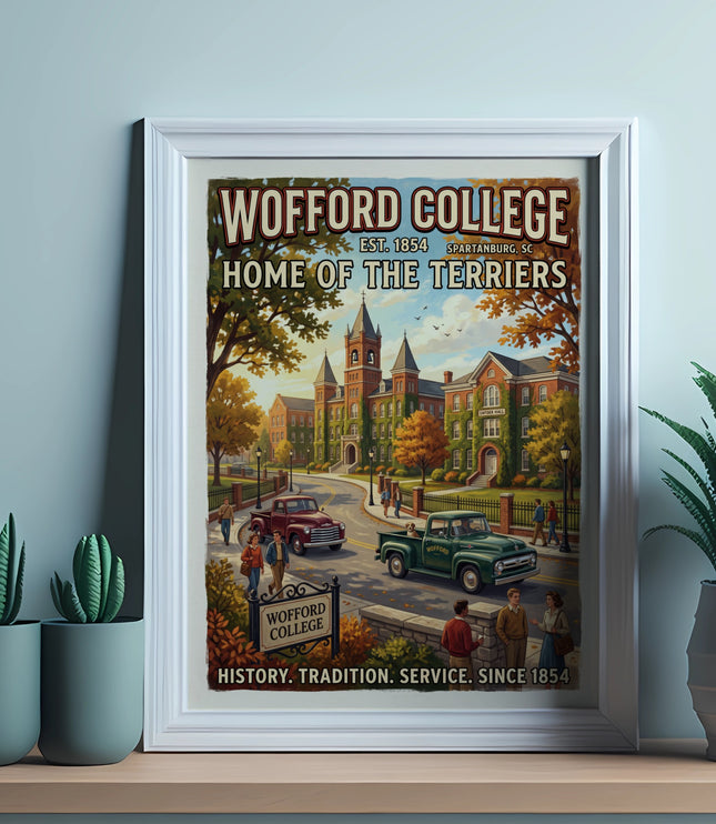 Wofford College Est. 1854, Home of the Terriers, History. Tradition. Service. banner.