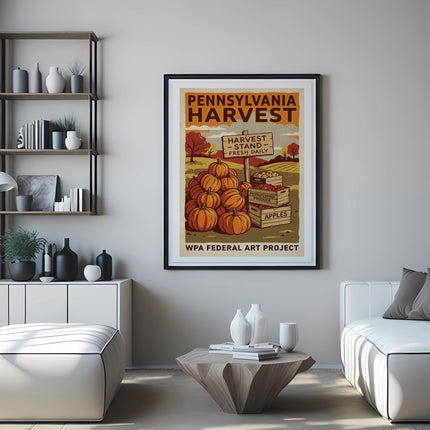 Pennsylvania Harvest Stand poster with apples, WPA Federal Art Project.