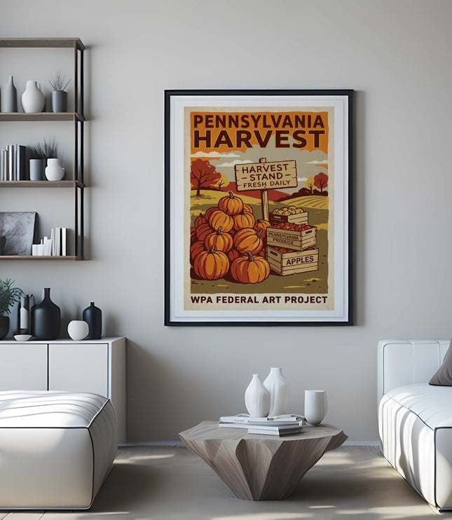 Pennsylvania Harvest Stand poster with apples, WPA Federal Art Project.