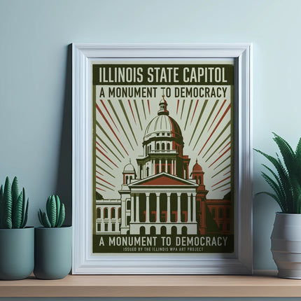 Illinois State Capitol A Monument to Democracy poster from Illinois WPA Art Project.