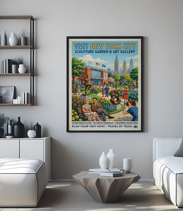 Vintage travel poster for New York City Sculpture Garden and Art Gallery.