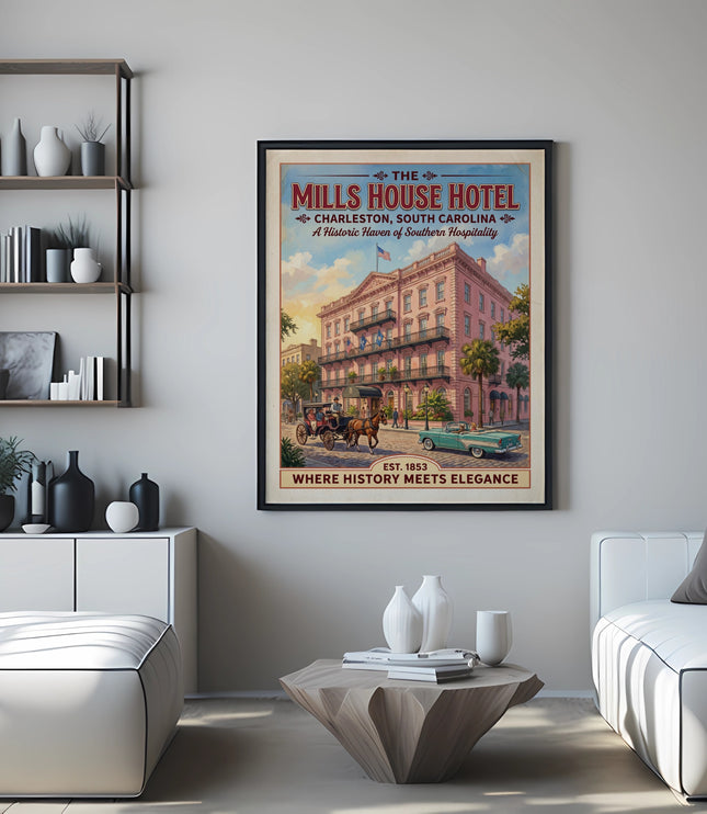 Poster for The Mills House Hotel in Charleston, SC.