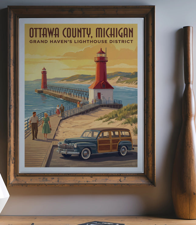 Ottawa County, Michigan, Grand Haven's Lighthouse District vintage travel poster.