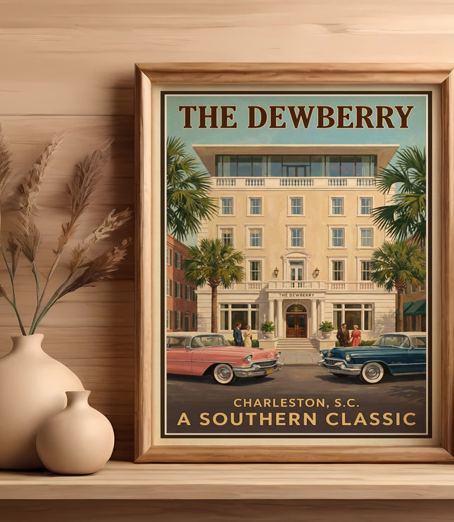 The Dewberry Charleston, S.C. A Southern Classic framed print with vintage cars.