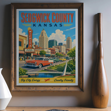 Sedgwick County, Kansas poster with "Wichita Air Capital of the World" and city skyline.