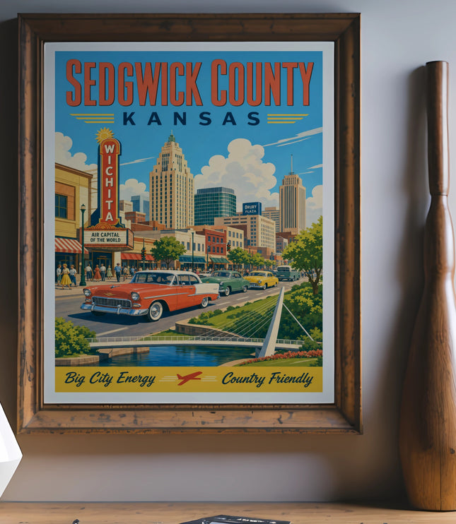 Sedgwick County, Kansas poster with "Wichita Air Capital of the World" and city skyline.