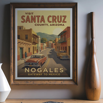 Visit Santa Cruz County, Arizona, Nogales Gateway to Mexico vintage travel poster.