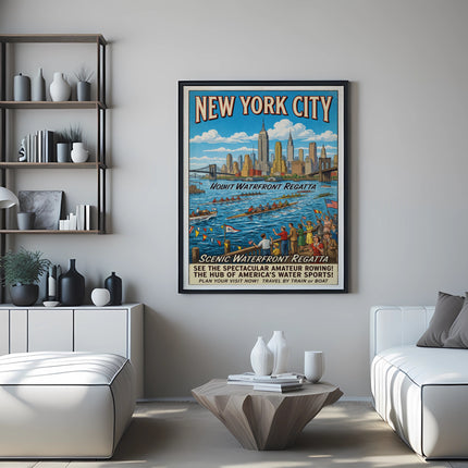 New York City skyline poster with text for a waterfront regatta.