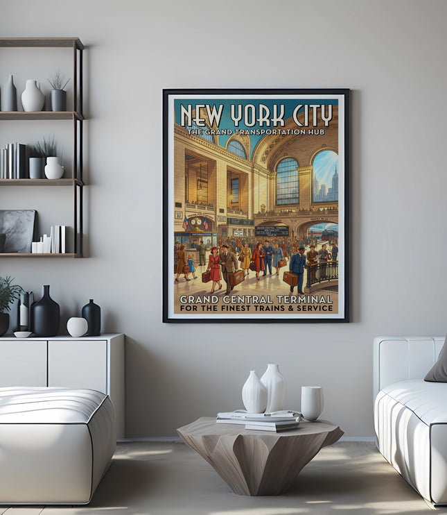 New York City Grand Central Terminal vintage travel poster art.