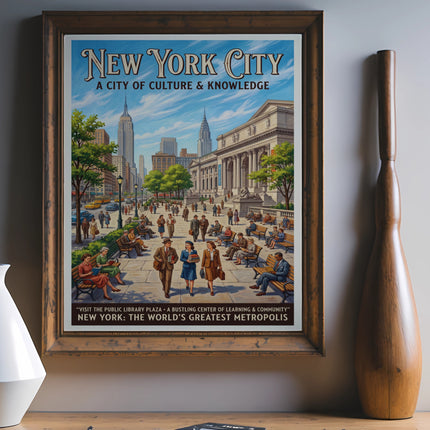 New York City poster with "A City of Culture & Knowledge" and "World's Greatest Metropolis."