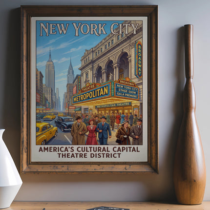 New York City Metropolitan Theatre Broadway show poster with text.