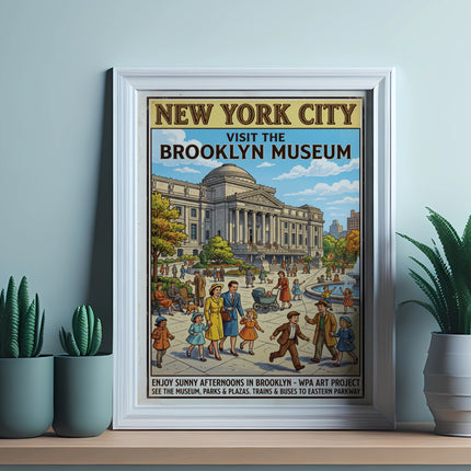 New York City WPA Art Project poster depicting a museum and people enjoying a sunny day.