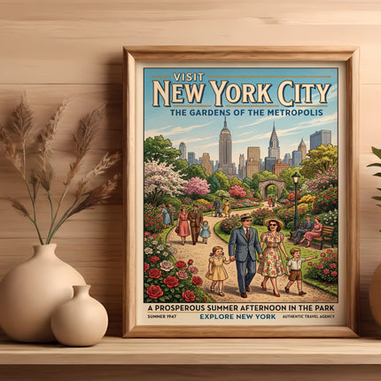 Vintage travel poster for New York City gardens, Summer 1947.
