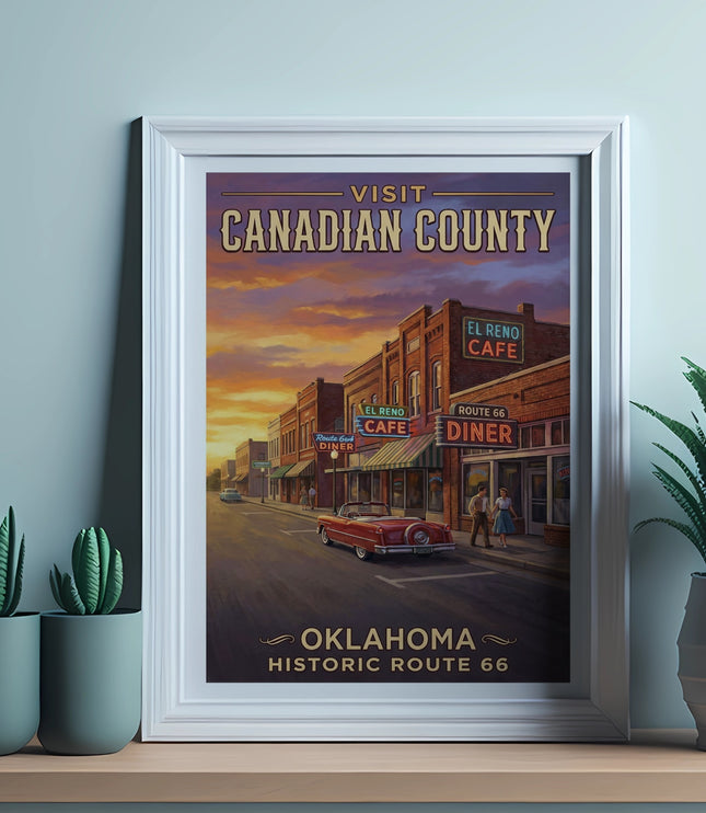 Visit Canadian County Oklahoma Historic Route 66 art with El Reno Cafe and Diner.