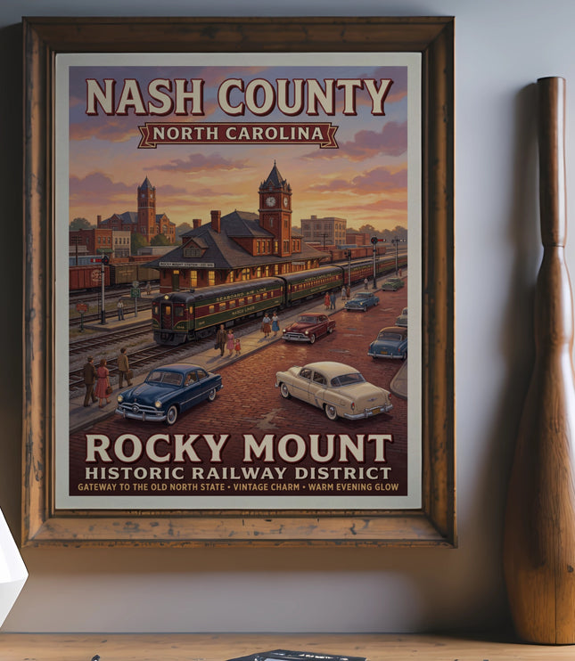 Nash County, North Carolina vintage poster of Rocky Mount Historic Railway District.