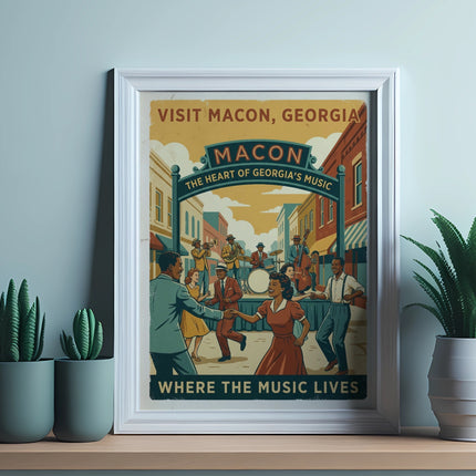 Vintage poster for Macon, Georgia, "The Heart of Georgia's Music."