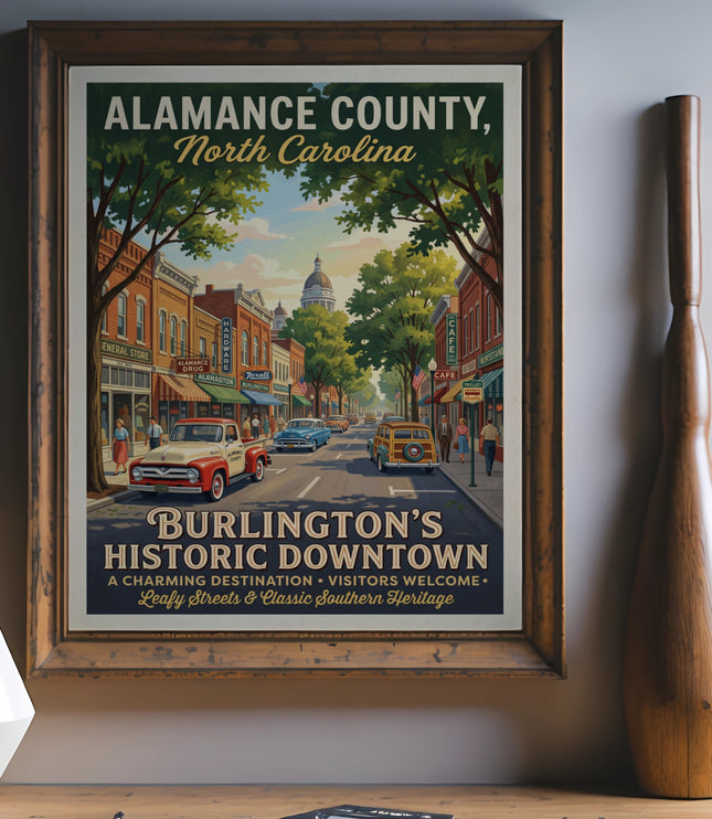 Poster of Burlington's Historic Downtown, Alamance County, North Carolina.