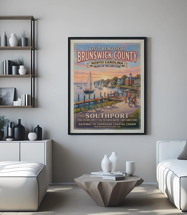 Vintage travel poster for Southport, Brunswick County, North Carolina.