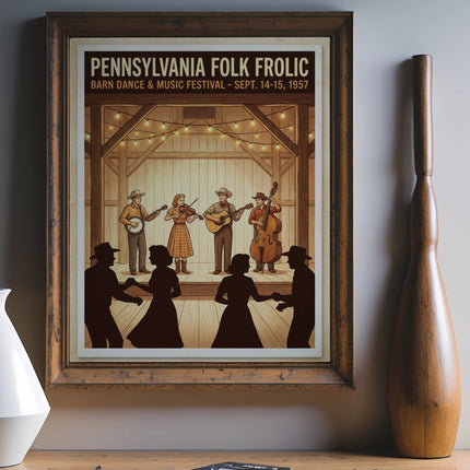 Pennsylvania Folk Frollic barn dance and music festival poster, September 14-15, 1957.