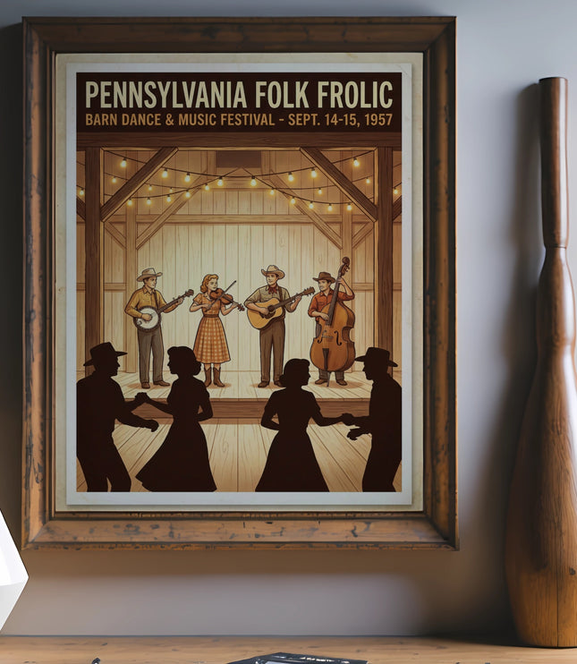 Pennsylvania Folk Frollic barn dance and music festival poster, September 14-15, 1957.