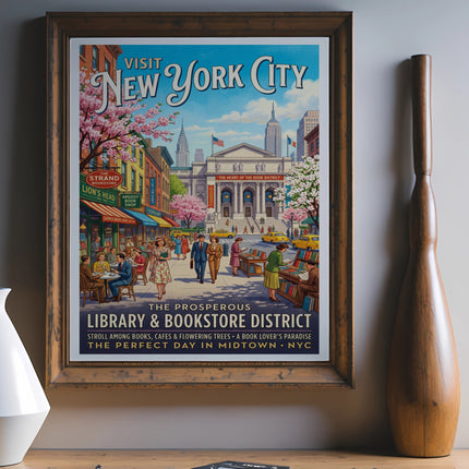 Vintage poster for New York City's Library & Bookstore District.