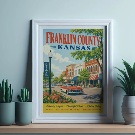 Vintage poster for Franklin County, Kansas, featuring Ottawa.