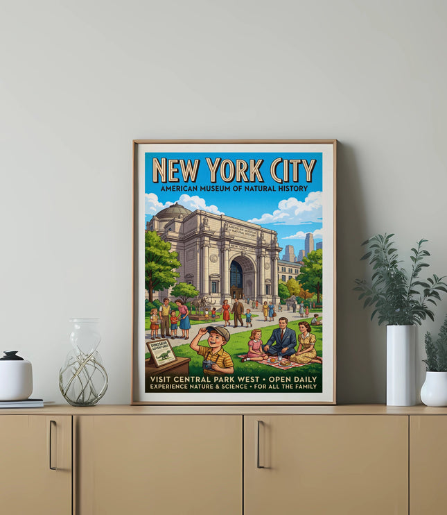 New York City American Museum of Natural History vintage travel poster.